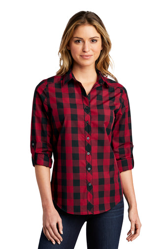 Port Authority® Ladies Everyday Plaid Shirt-Semi Sisters Logo
