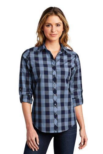 Port Authority® Ladies Everyday Plaid Shirt-Semi Sisters Logo