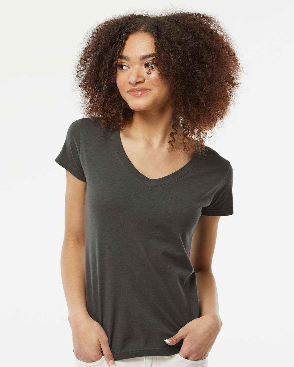 Tultex - Women's Slim Fit Fine Jersey V-Neck T-Shirt - 214