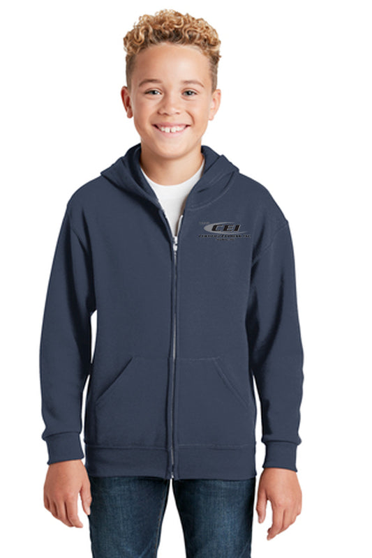 JERZEES® - Youth NuBlend® Full-Zip Hooded Sweatshirt Brand Logo