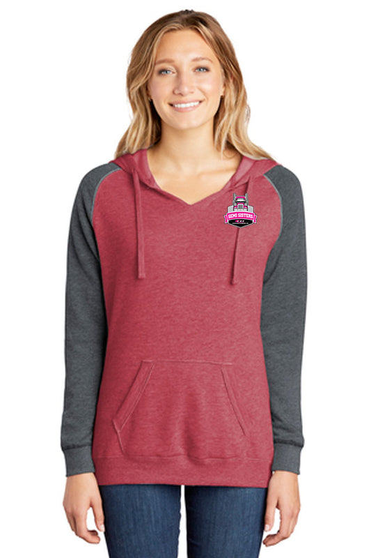 District ® Women’s Lightweight Fleece Raglan Hoodie-Semi Sisters Logo