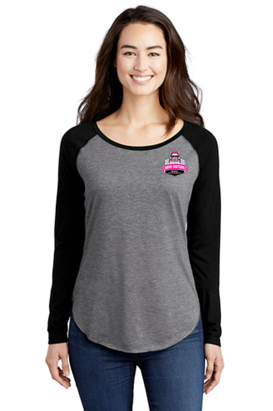 Sport-Tek ® Ladies PosiCharge ® Long Sleeve Tri-Blend Wicking Scoop Neck Raglan Tee-Semi Sisters Logo